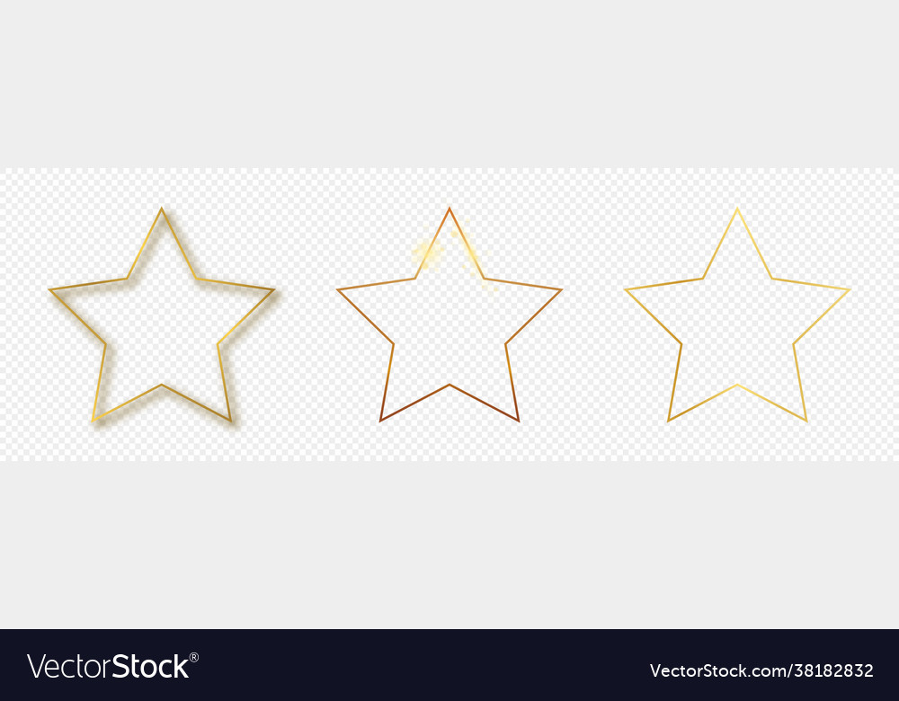 Gold glowing star shape frame Royalty Free Vector Image