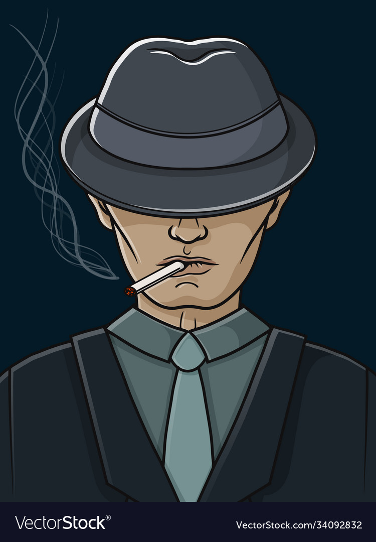 Mafia man with a hat and cigarette gangster