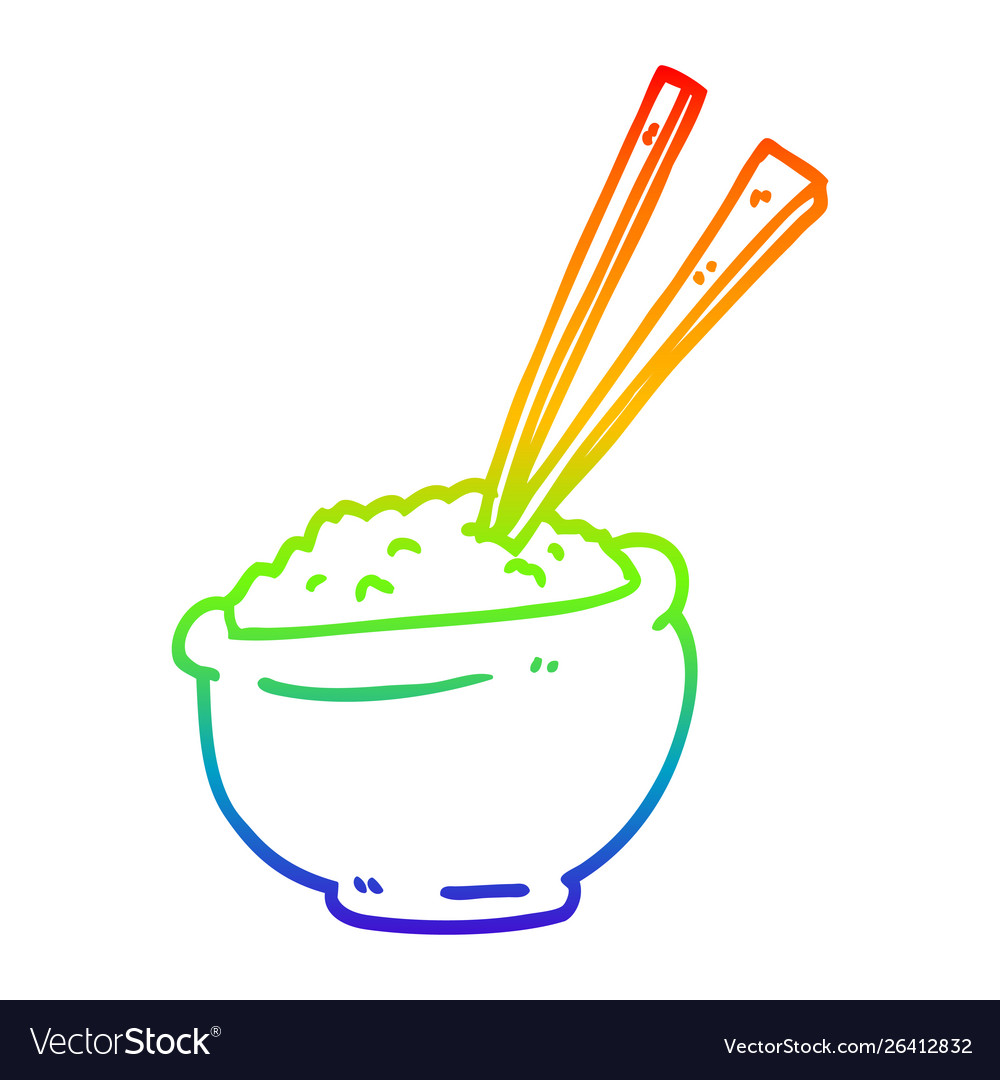 Rainbow gradient line drawing cartoon bowl