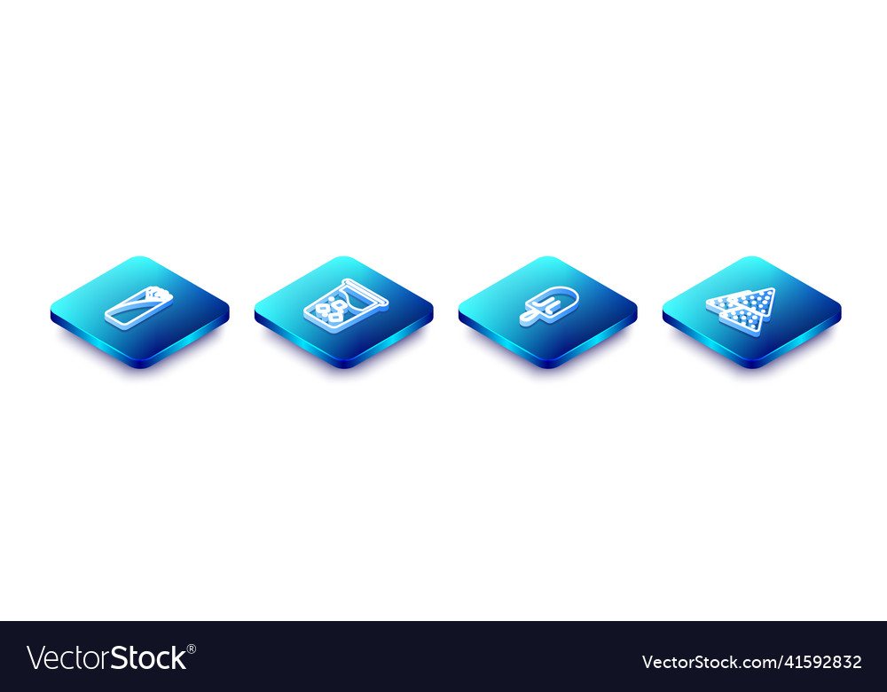 Set isometric line burrito glass with water ice