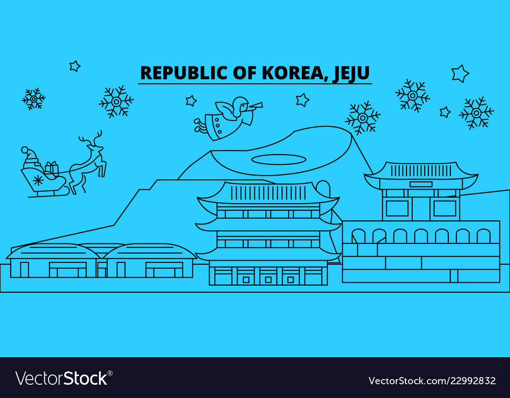 South Korea Jeju Winter Holidays Skyline Merry Vector Image