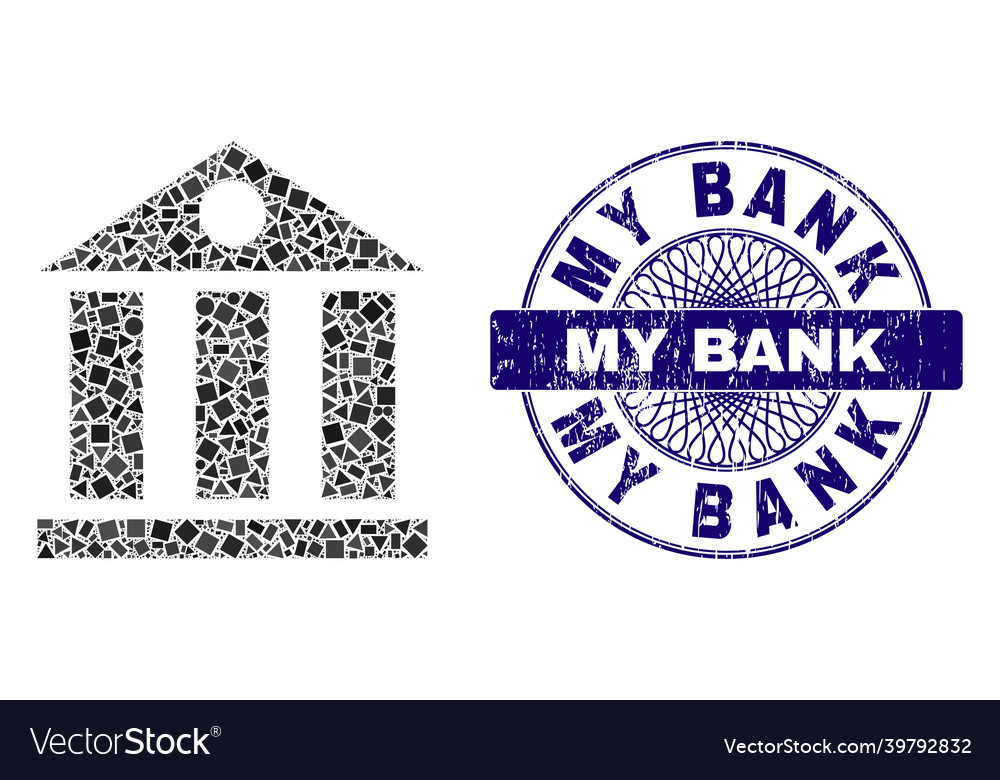 Textured my bank stamp seal and geometric bank Vector Image