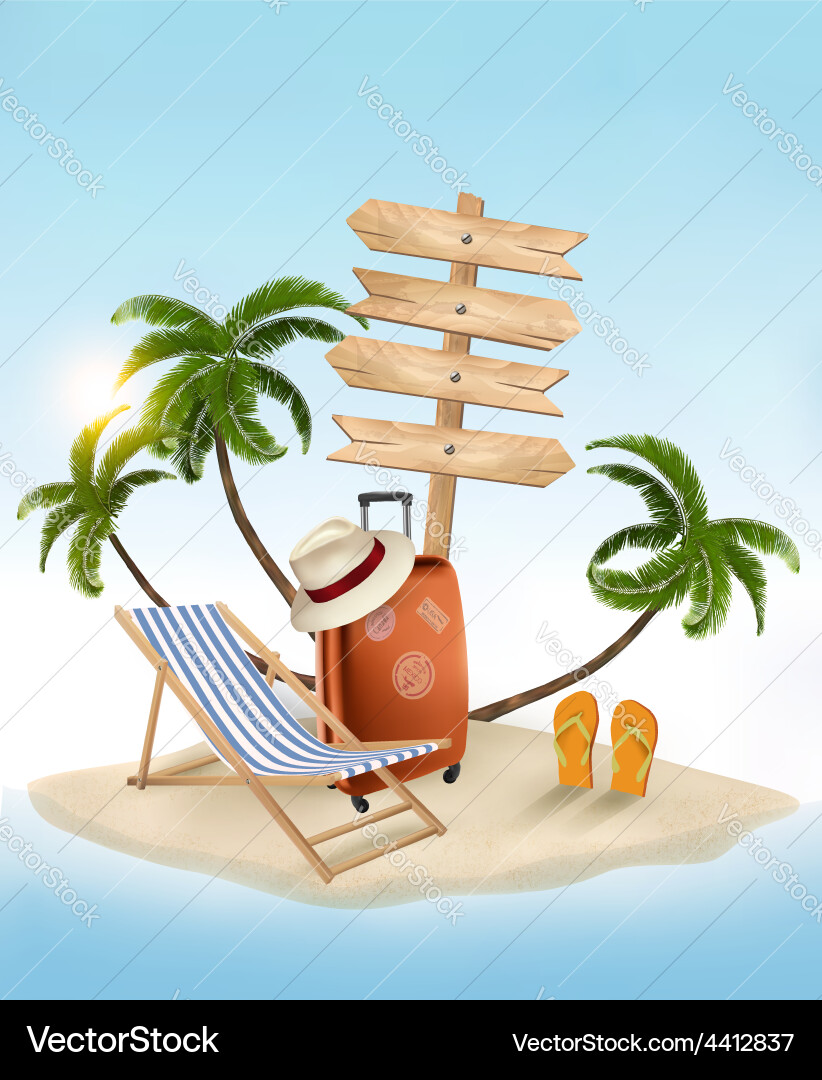 Beach with a palm tree wooden sign Royalty Free Vector Image