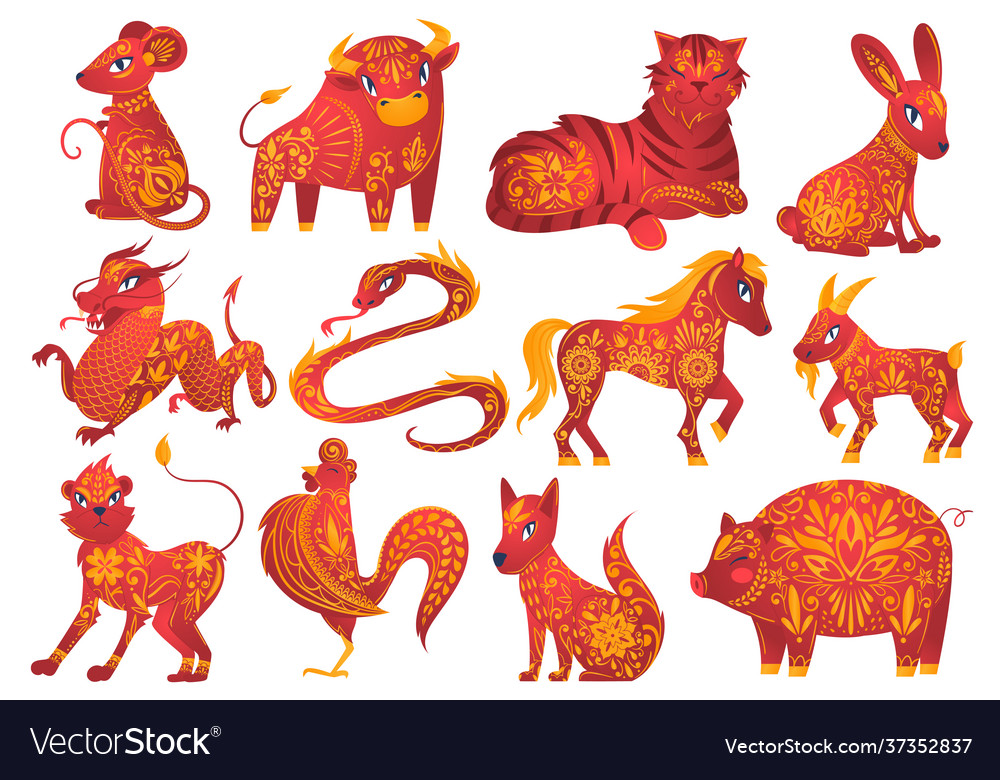 Chinese horoscope bright new year animals Vector Image