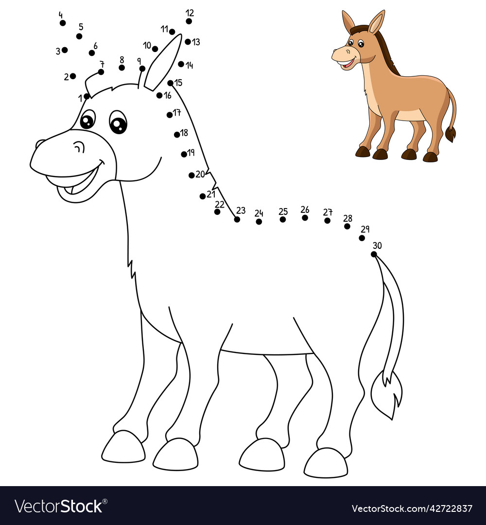 Dot to donkey coloring page for kids Royalty Free Vector