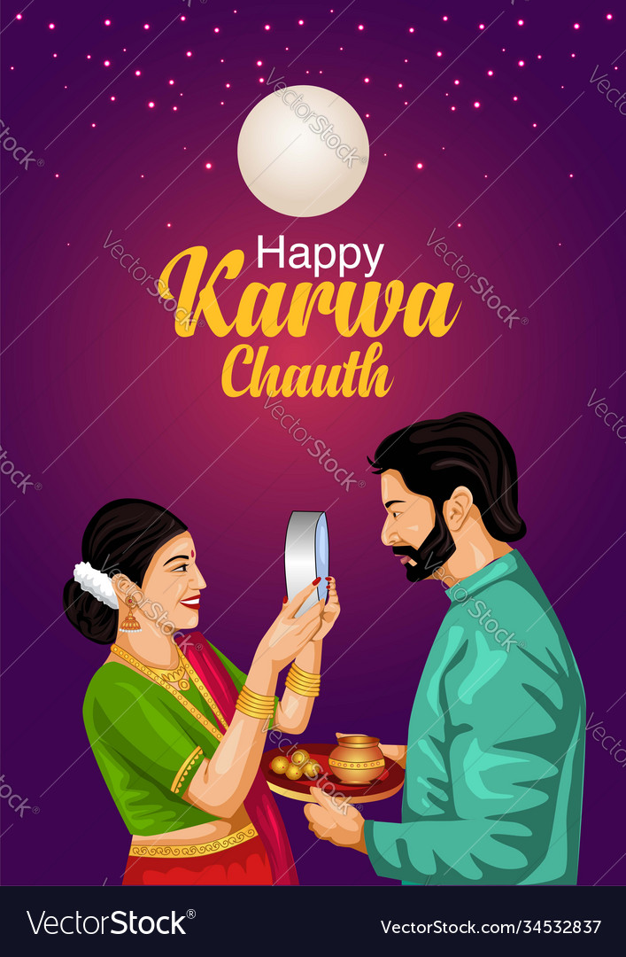 Indian Hindu Festival Happy Karva Chauth Vector Image