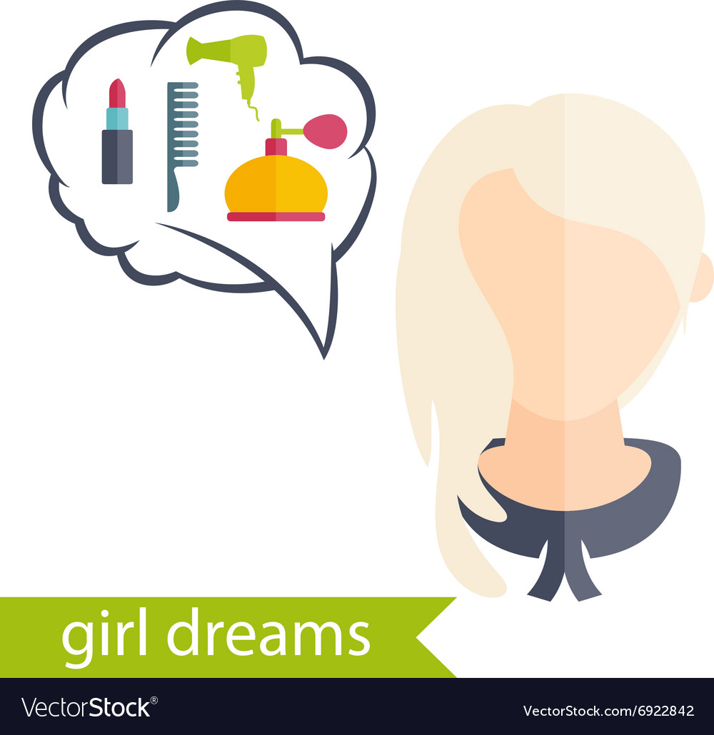 Flat design of a girl with hairstyle and icons