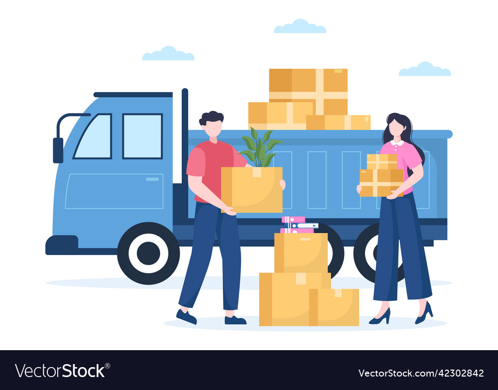 Home relocation or people moving with cardboard Vector Image