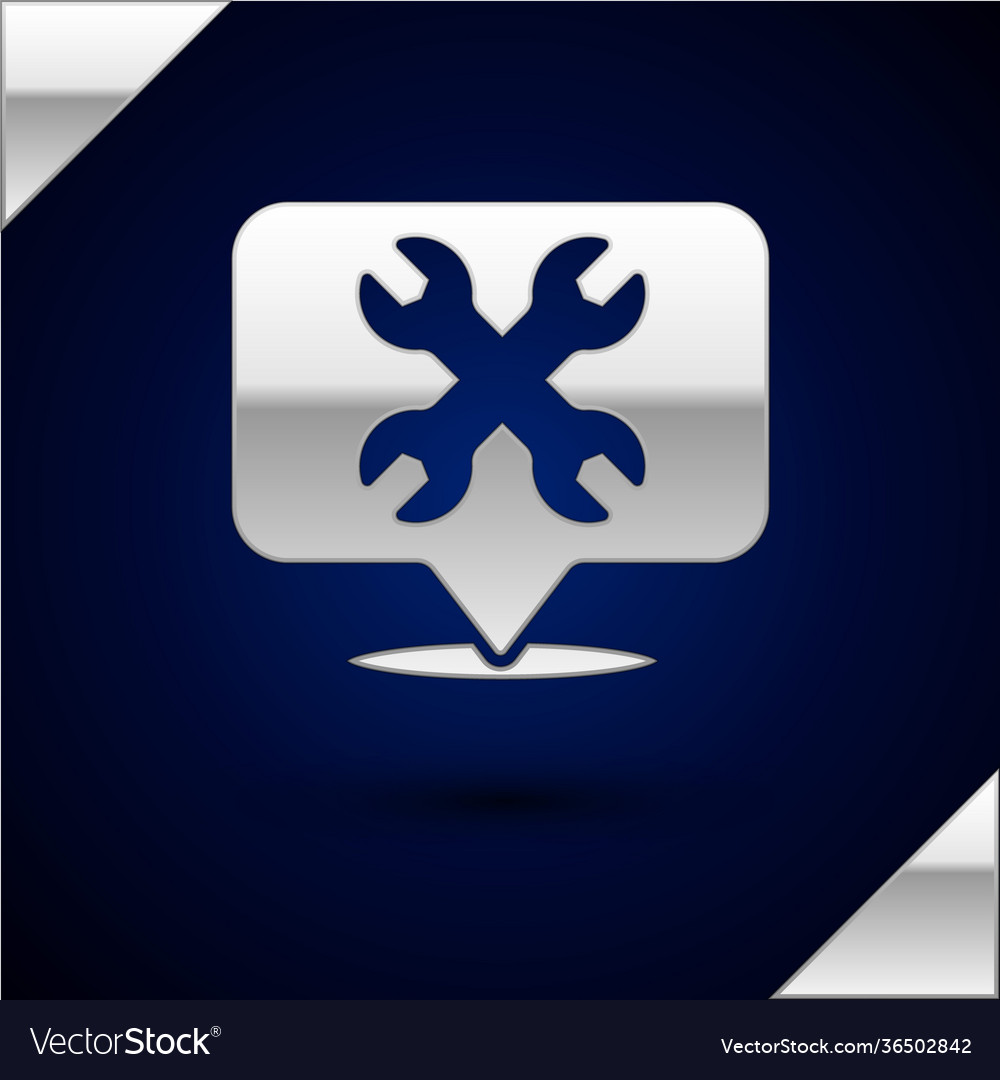 Silver location with wrench spanner icon isolated Vector Image