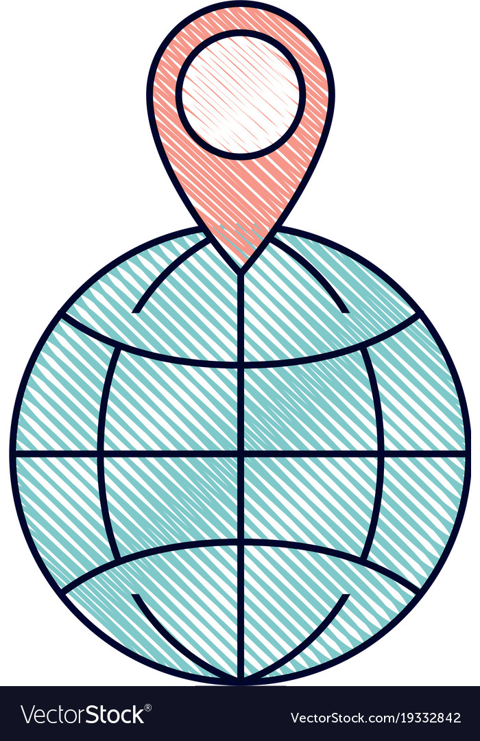 World Globe And Map Pointer On Top In Colored