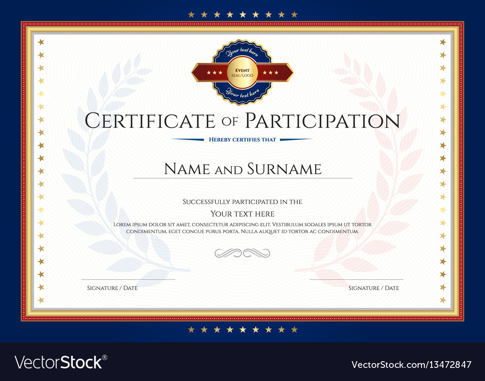 Certificate of participation template with laurel Vector Image