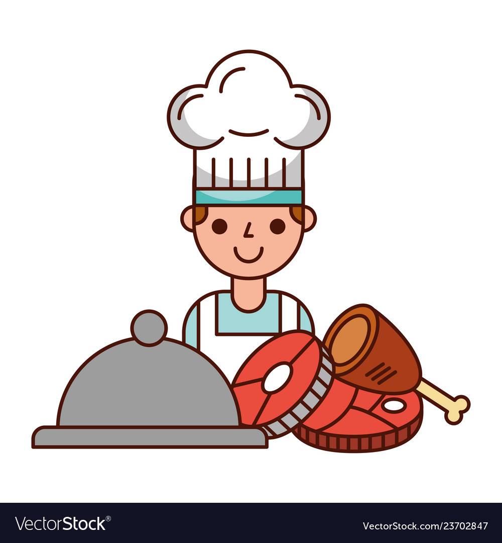 Chef Cartoon Meal Meat Chicken And Fish Royalty Free Vector