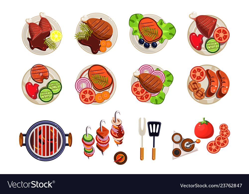 Grill with hot coals kitchen utensils for cooking Vector Image