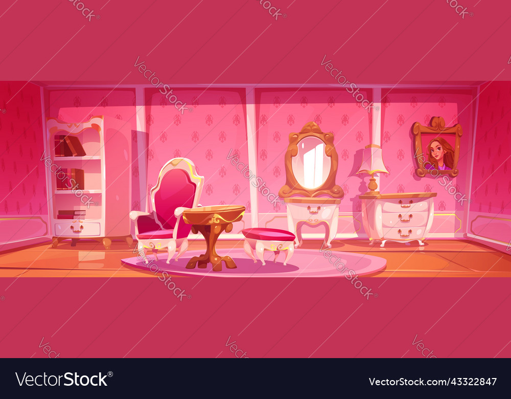 Princess pink living room empty retro interior Vector Image