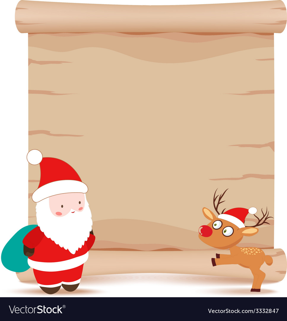 Santa claus and deer parchment sign