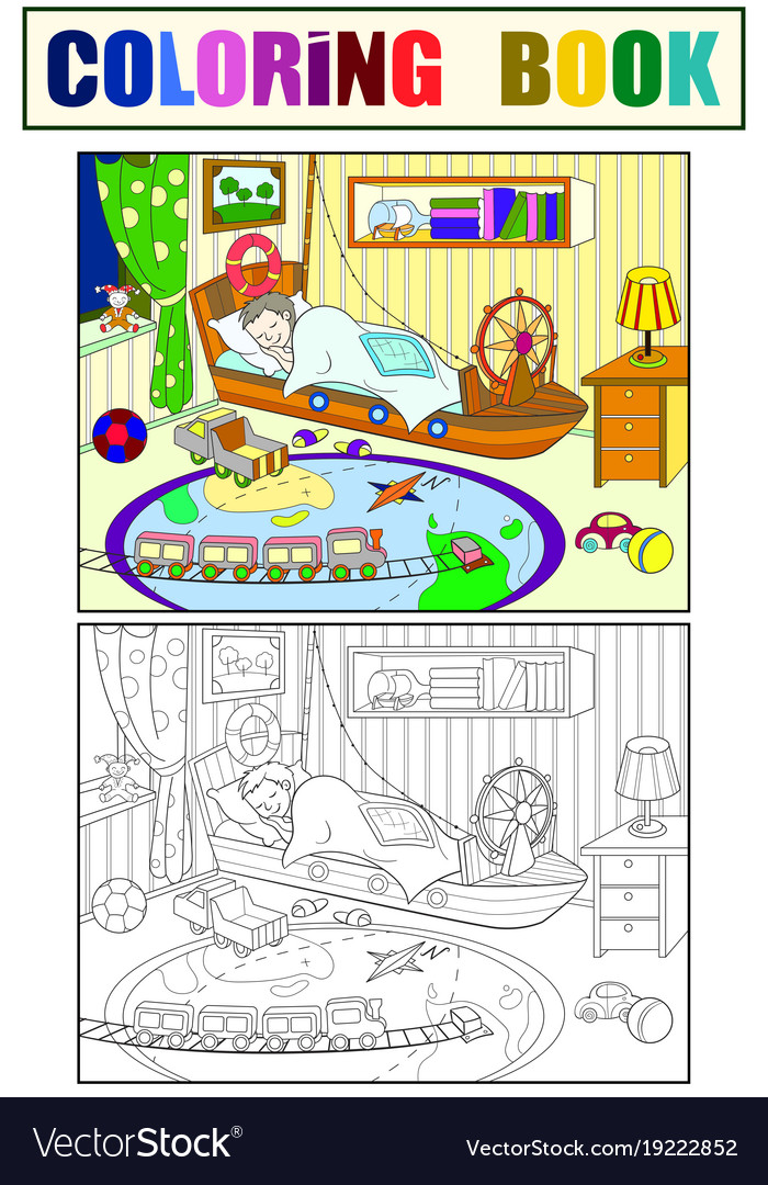 Kids coloring on the theme of childhood room