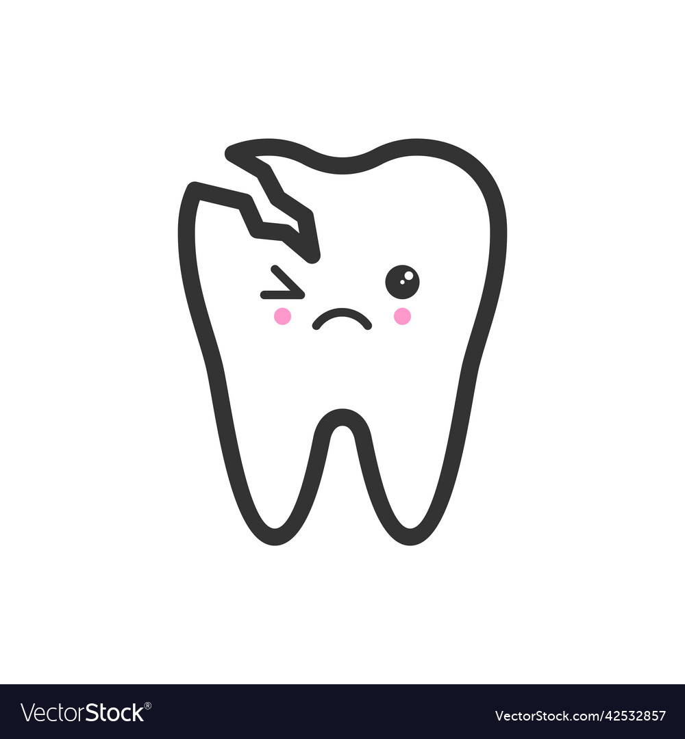 Broken Tooth With Emotional Face Cute Icon Vector Image