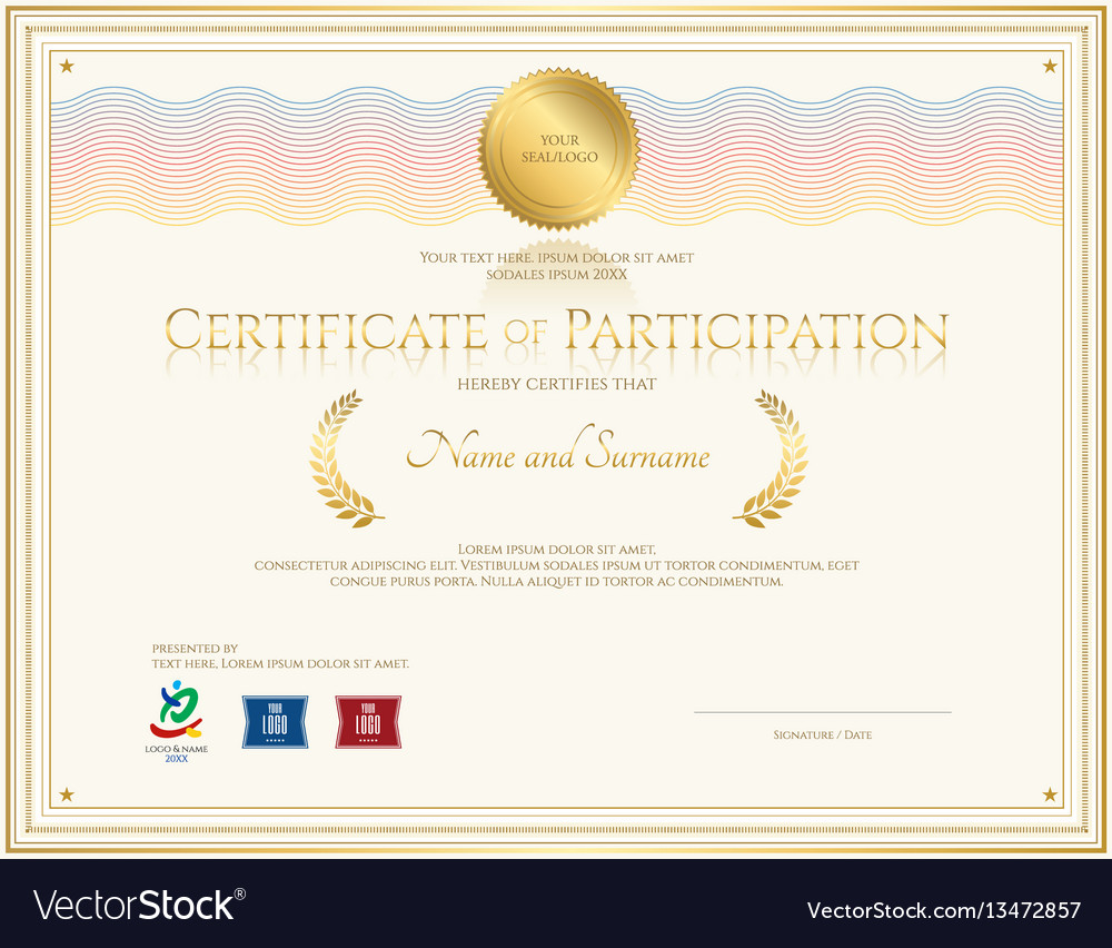 Certificate of participation template gold tone Vector Image