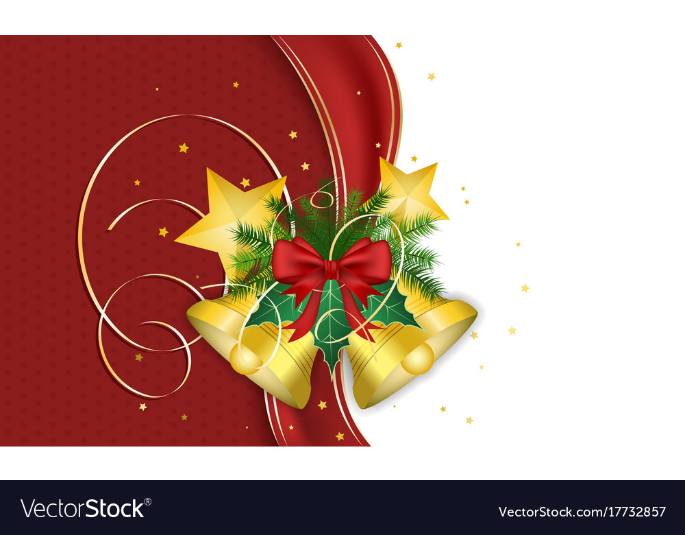 Christmas wish with golden bells ribbon needles Vector Image