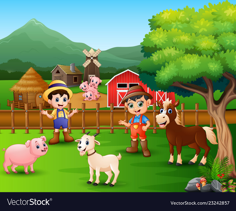 Farm scenes with different animals and farmers in Vector Image