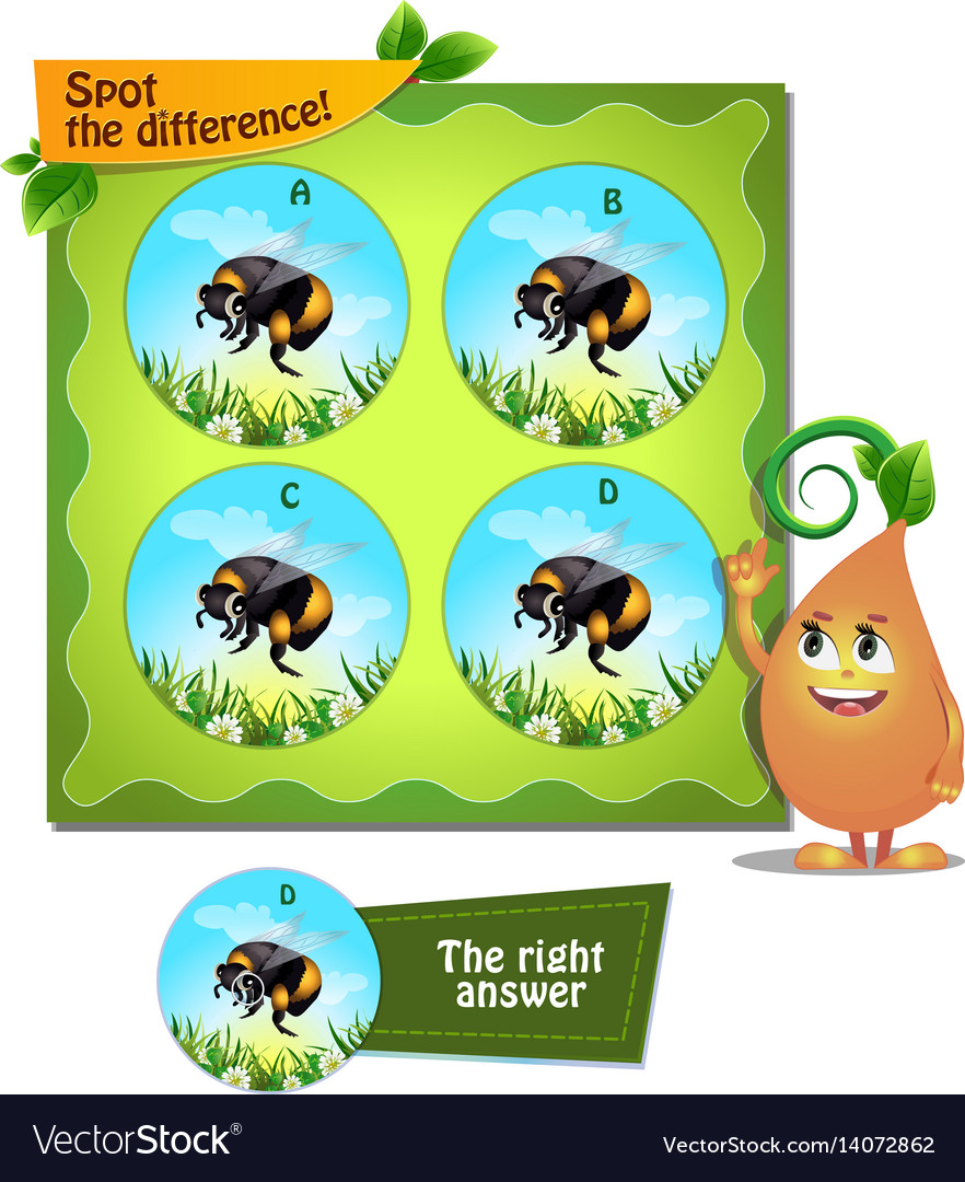 Bumblebee spot the difference Royalty Free Vector Image