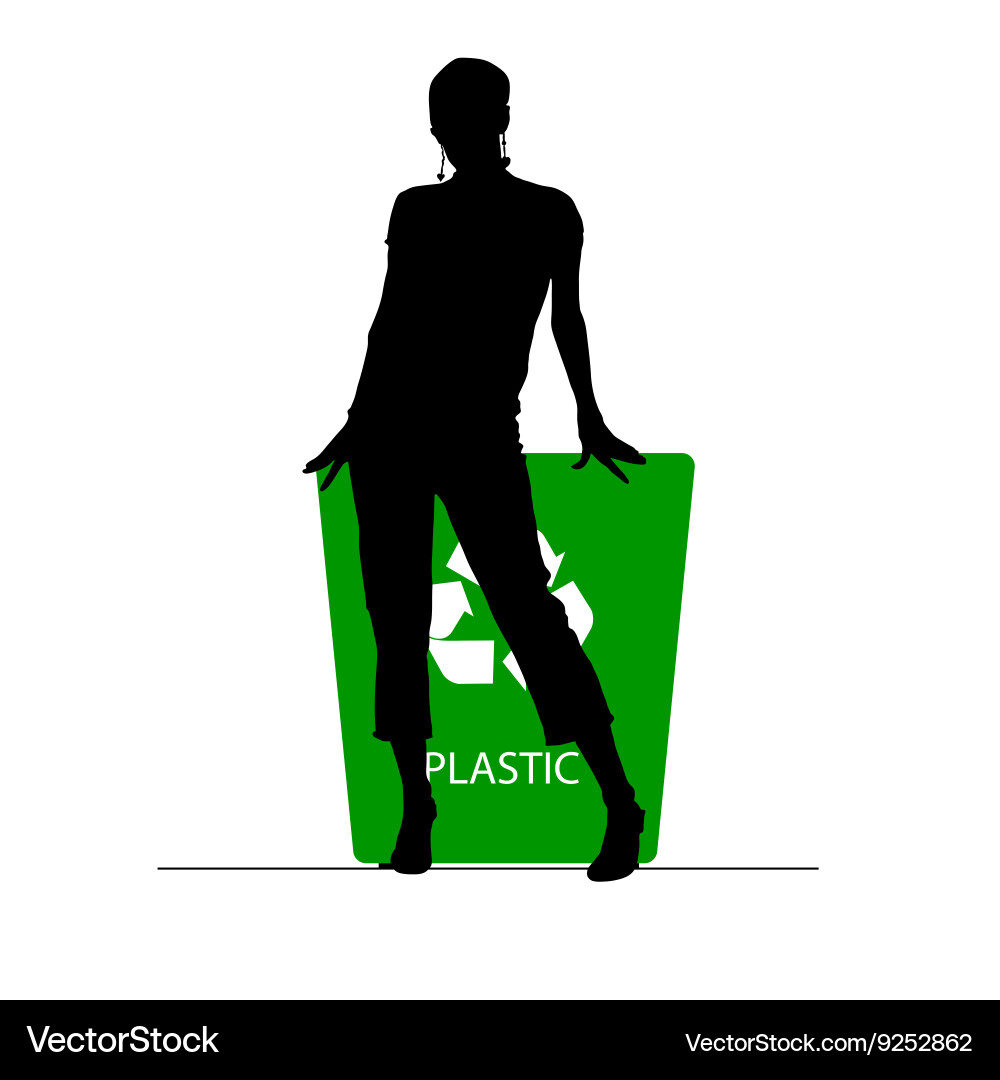 Girl on recycle plastic trash can Royalty Free Vector Image