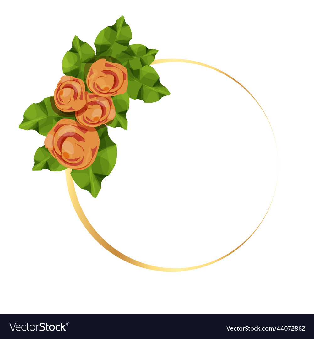 Golden Round Frame Decorated With Roses Flowers Vector Image