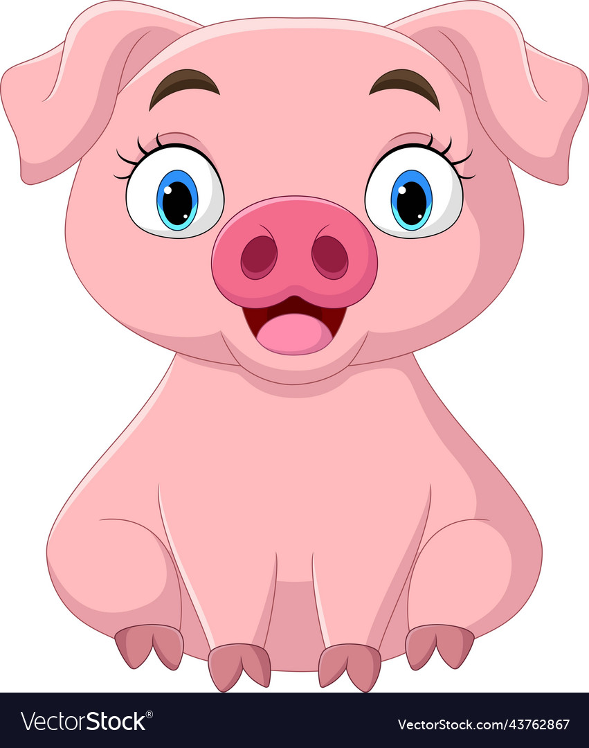 Cartoon cute little pig sitting