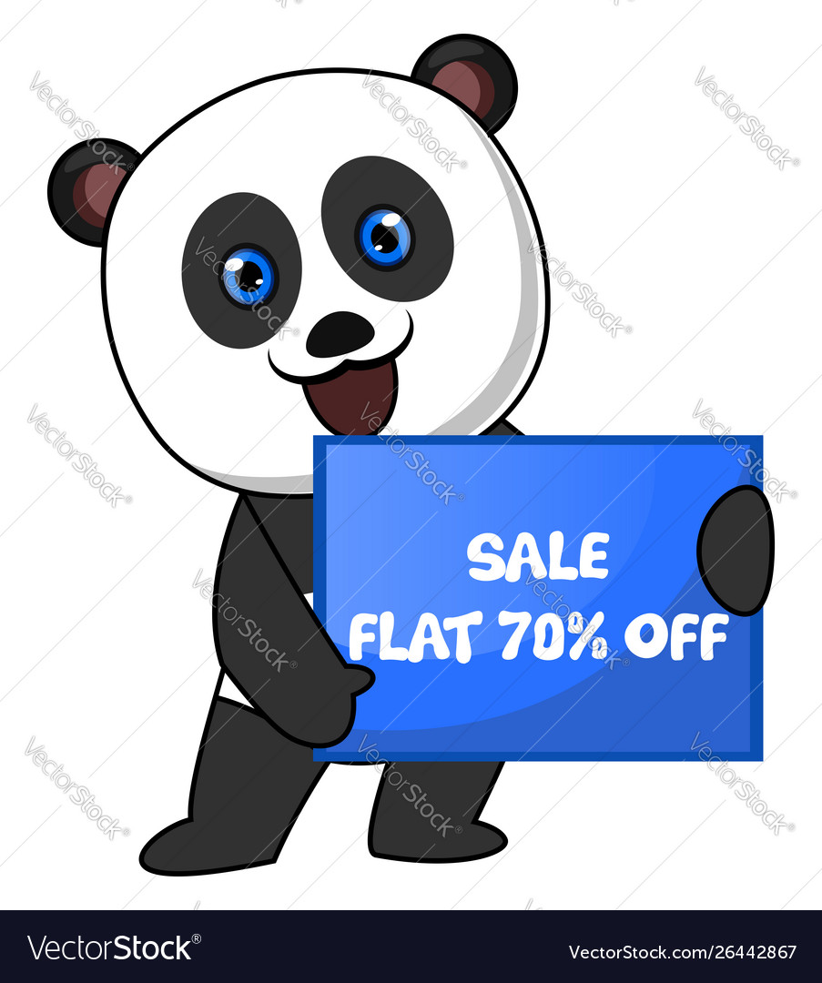 Panda with sale sign on white background