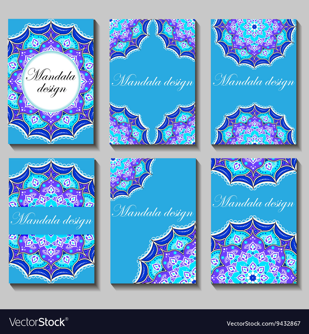 Vintage visiting card set floral mandala pattern