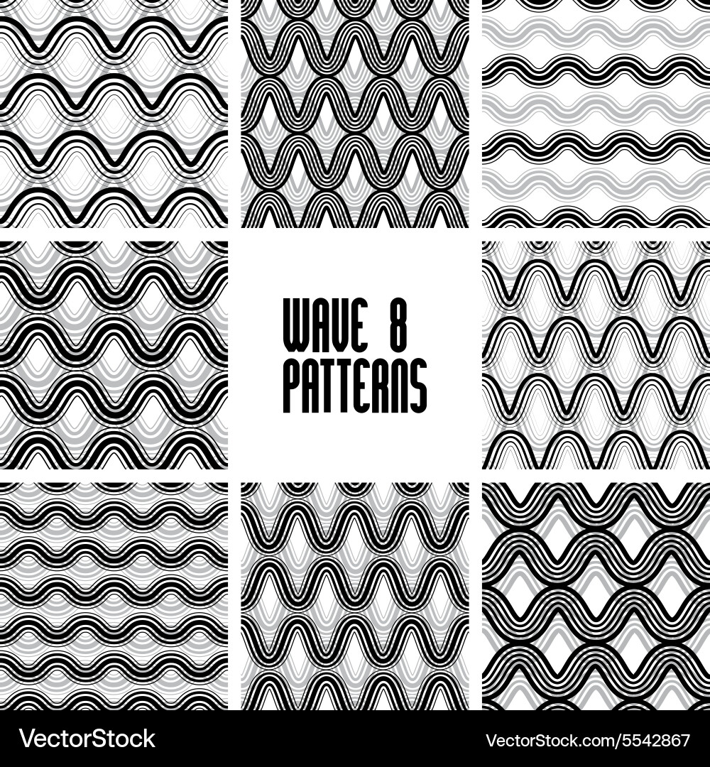 Waves black and white seamless patterns set Vector Image