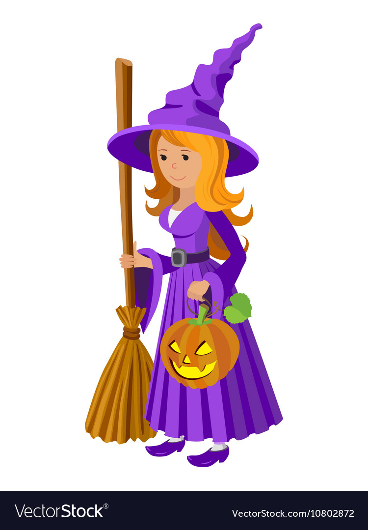 Cartoon image funny witch with red hair Royalty Free Vector