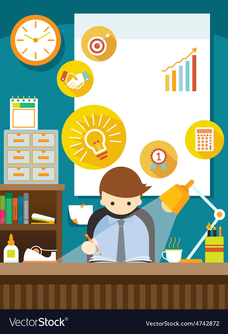 Office Worker On Desk With Supplies Royalty Free Vector