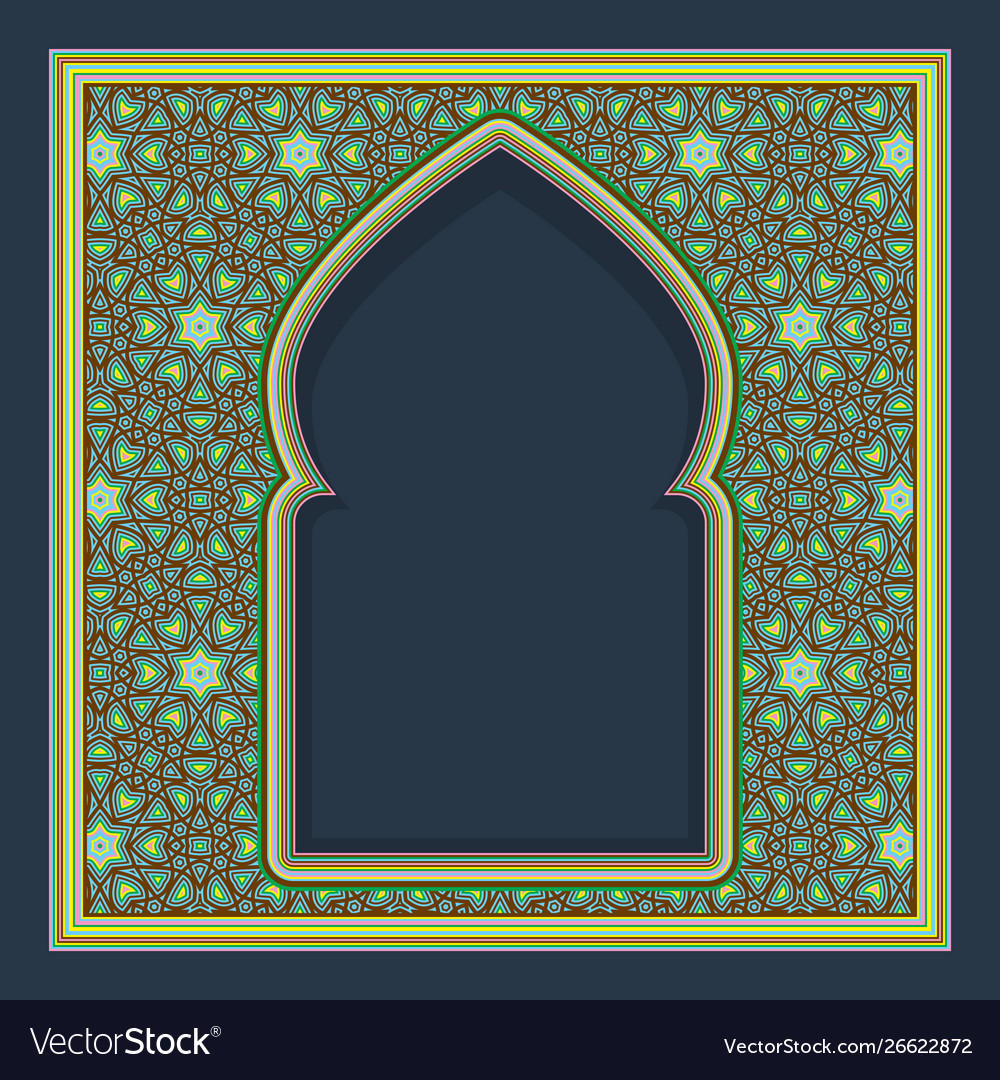 Patterned arched window frame in oriental Vector Image