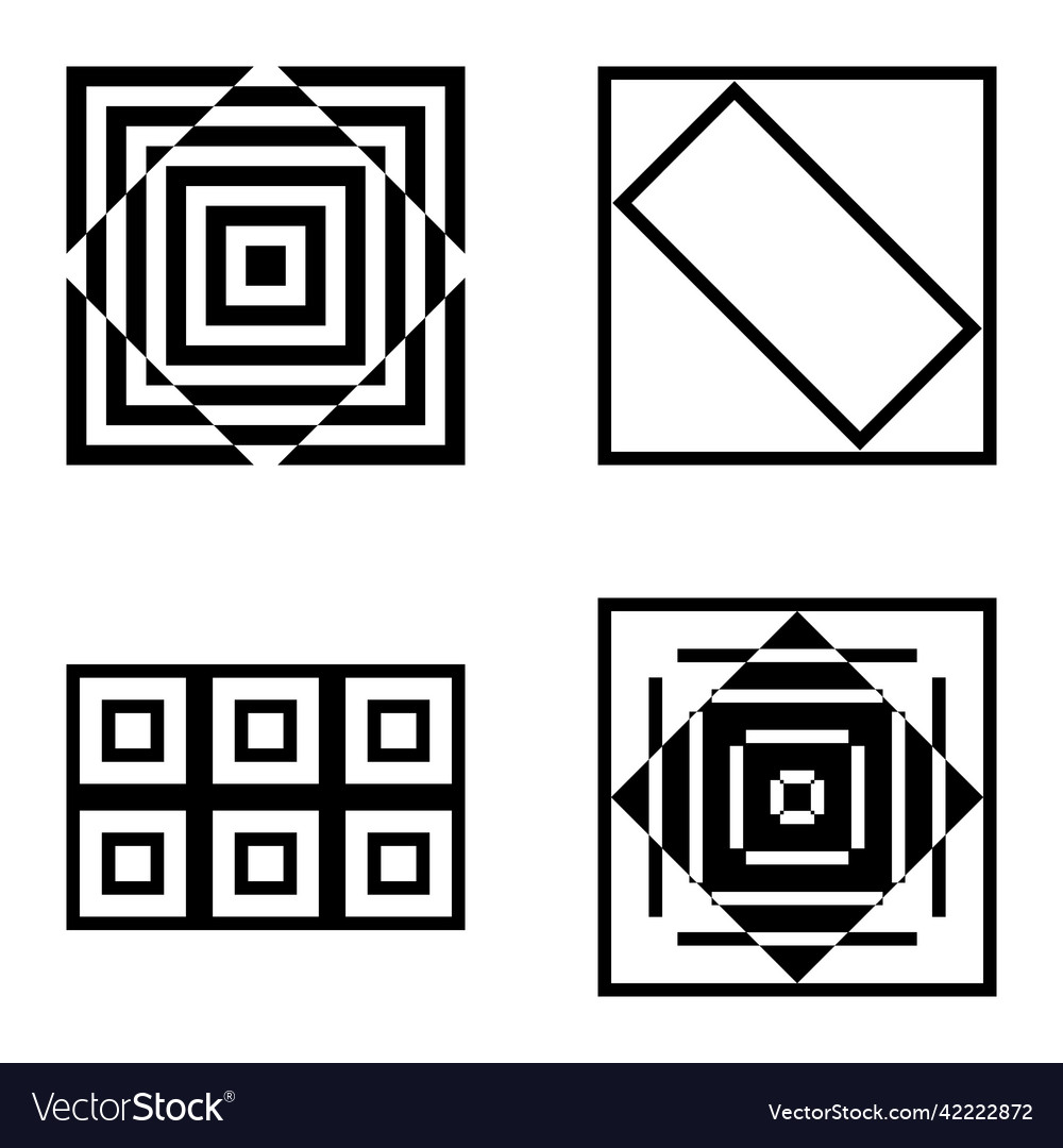 Square2 flat icon set isolated on white background