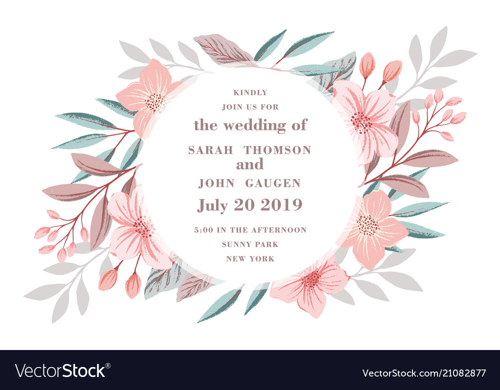 Beautiful Drawing Wreath Invitation Card For The Vector Image
