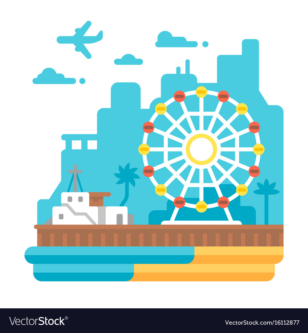 Flat design santa monica pier Royalty Free Vector Image