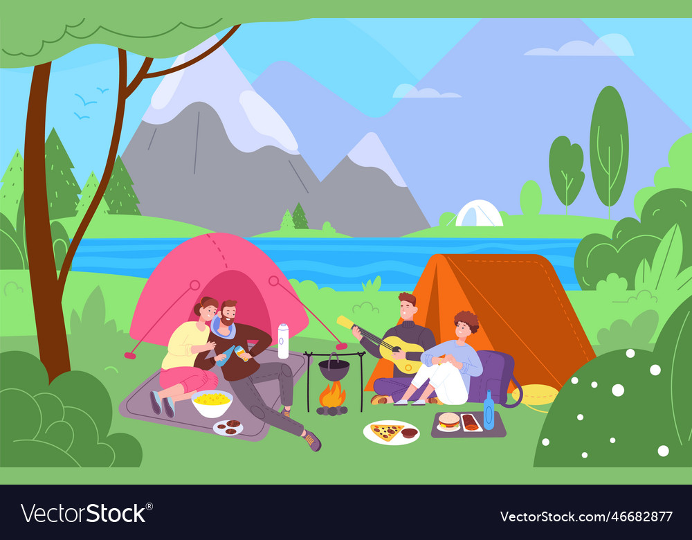 People campground family campsite tourist group Vector Image