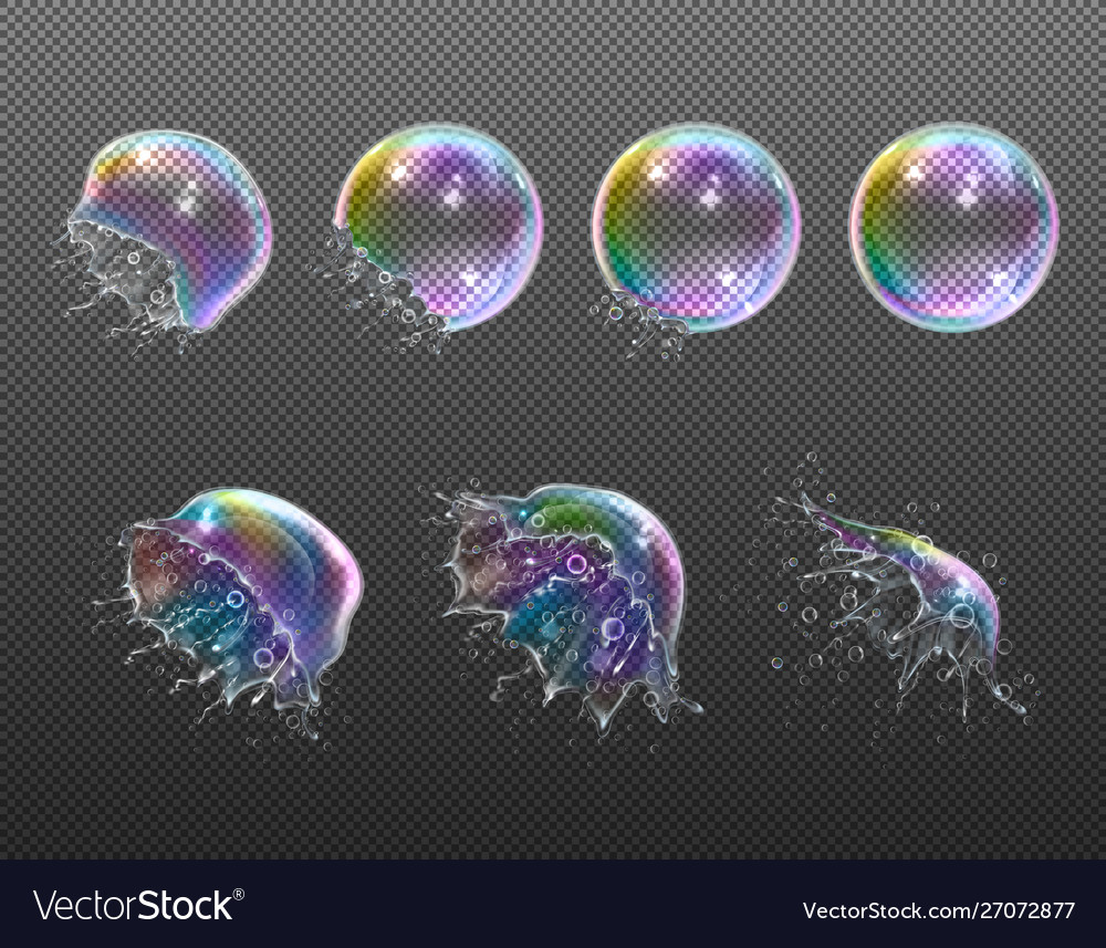 Realistic Soap Bubbles Explosion Transparent Vector Image