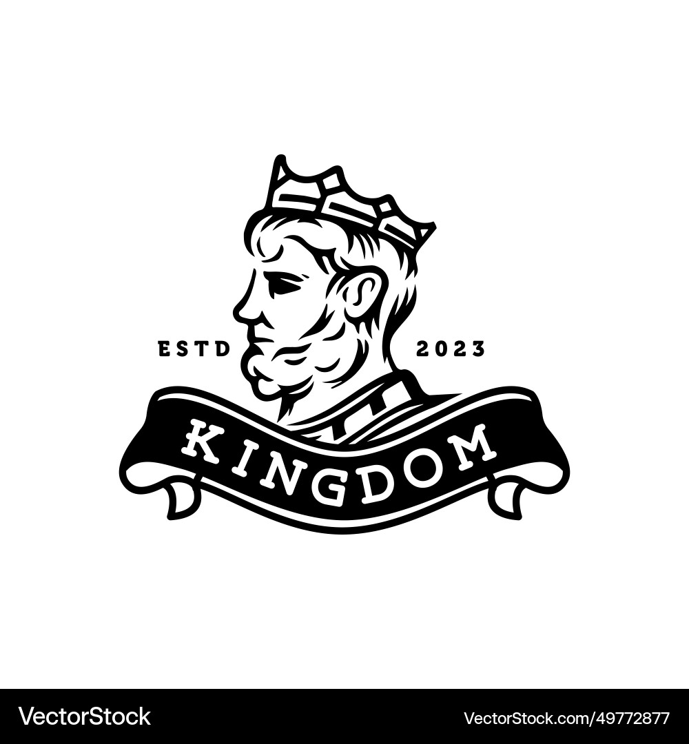 Vintage king logo head wearing crown statue icon Vector Image