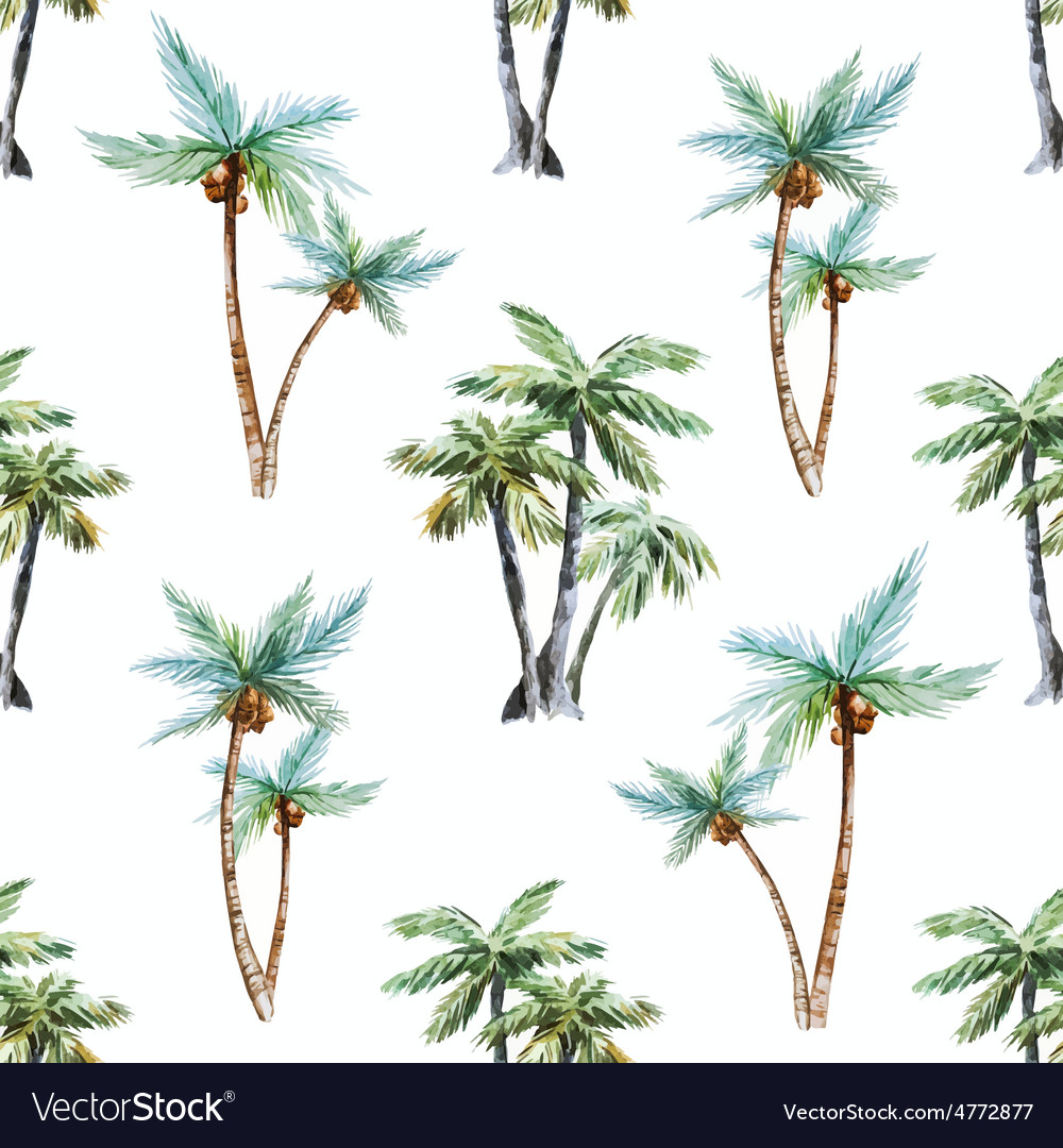 Watercolor palm trees pattern Royalty Free Vector Image