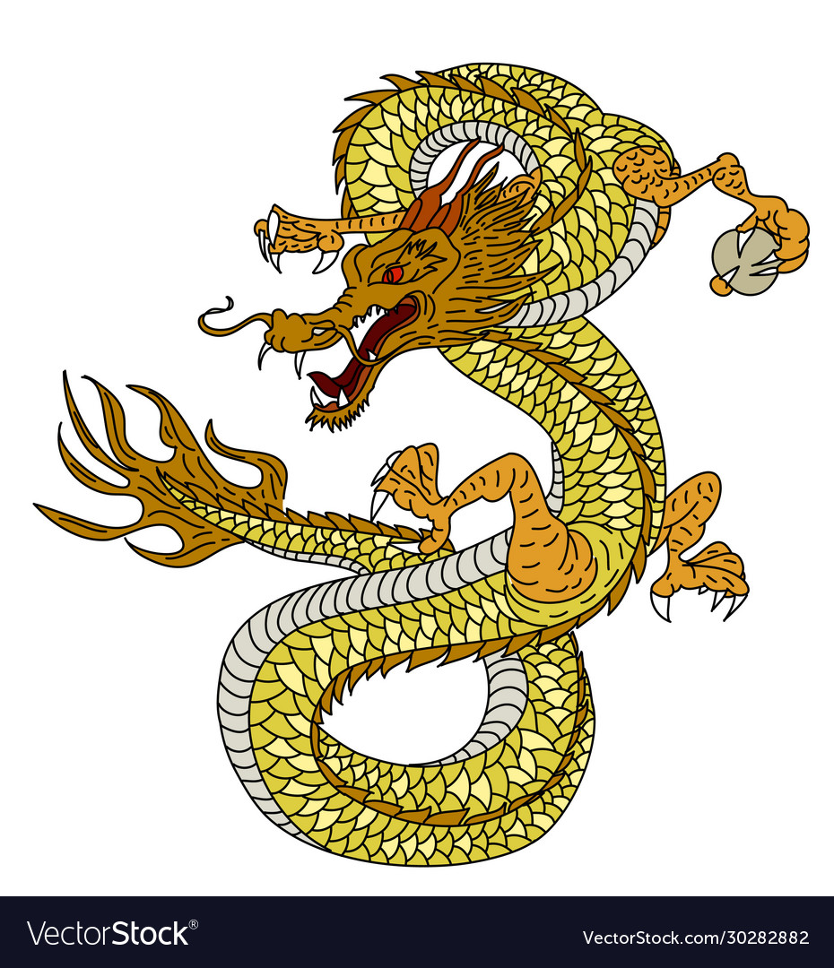 Japanese gold dragon on white background Vector Image