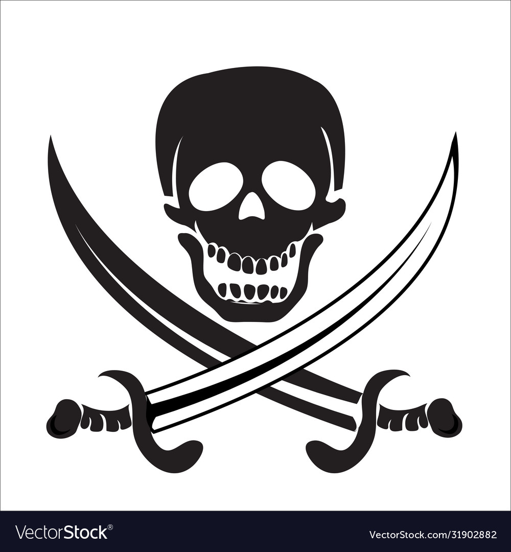 White Pirate Skull with Crossed Swords Emblem