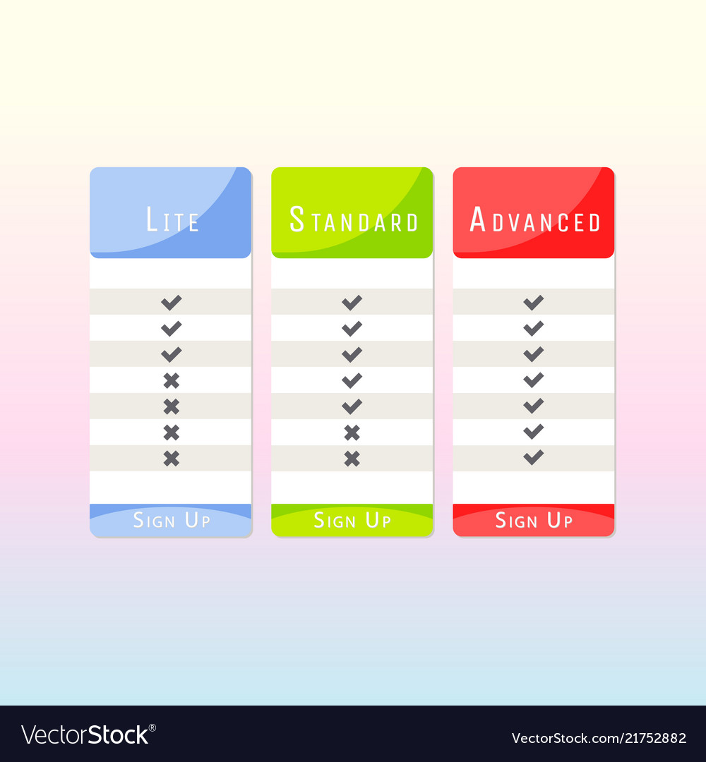 Price Table Template Design Fro Websites Vector Image