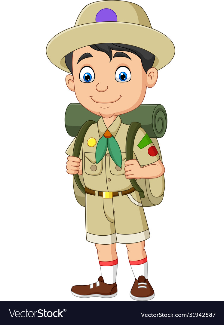 Cartoon happy little boy scout Royalty Free Vector Image