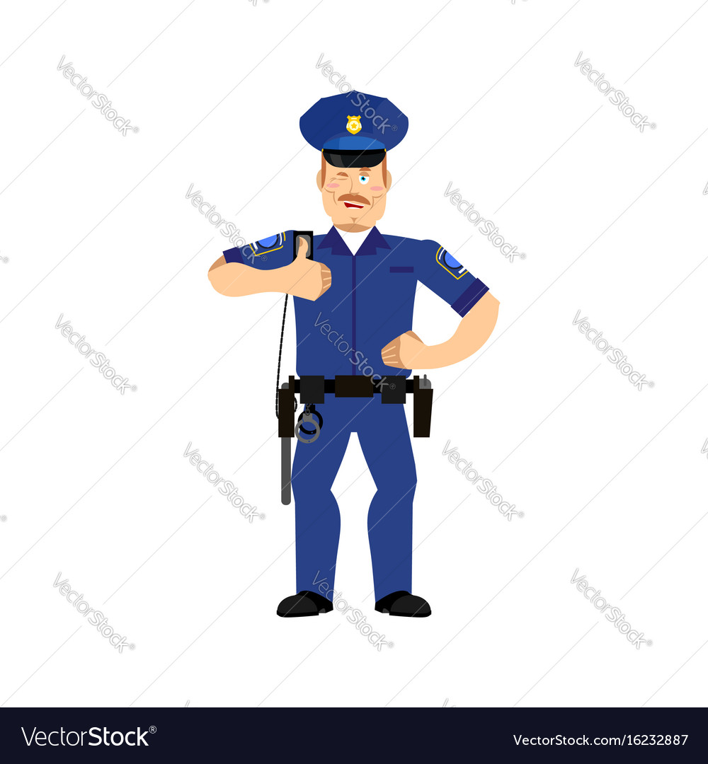 Police officer winks policeman thumbs up cheerful