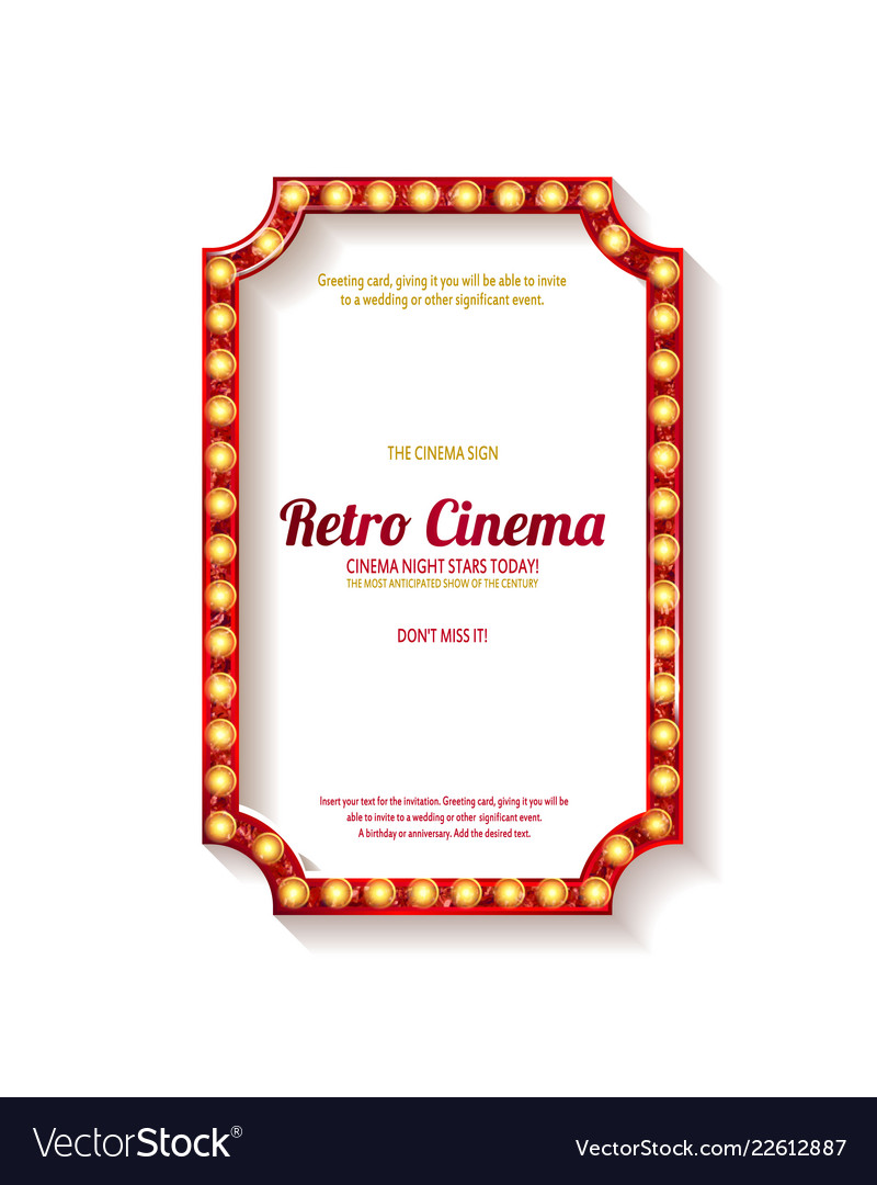 retro cinema bulb sign shape royalty free vector image