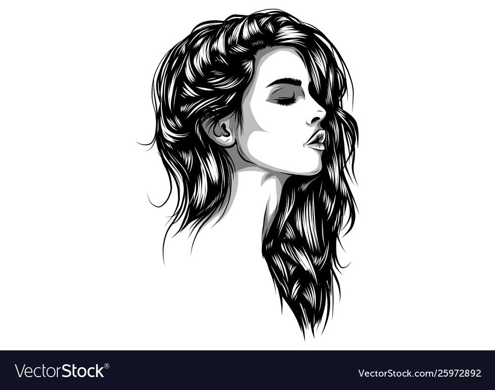 Beautiful woman face hand drawn Royalty Free Vector Image