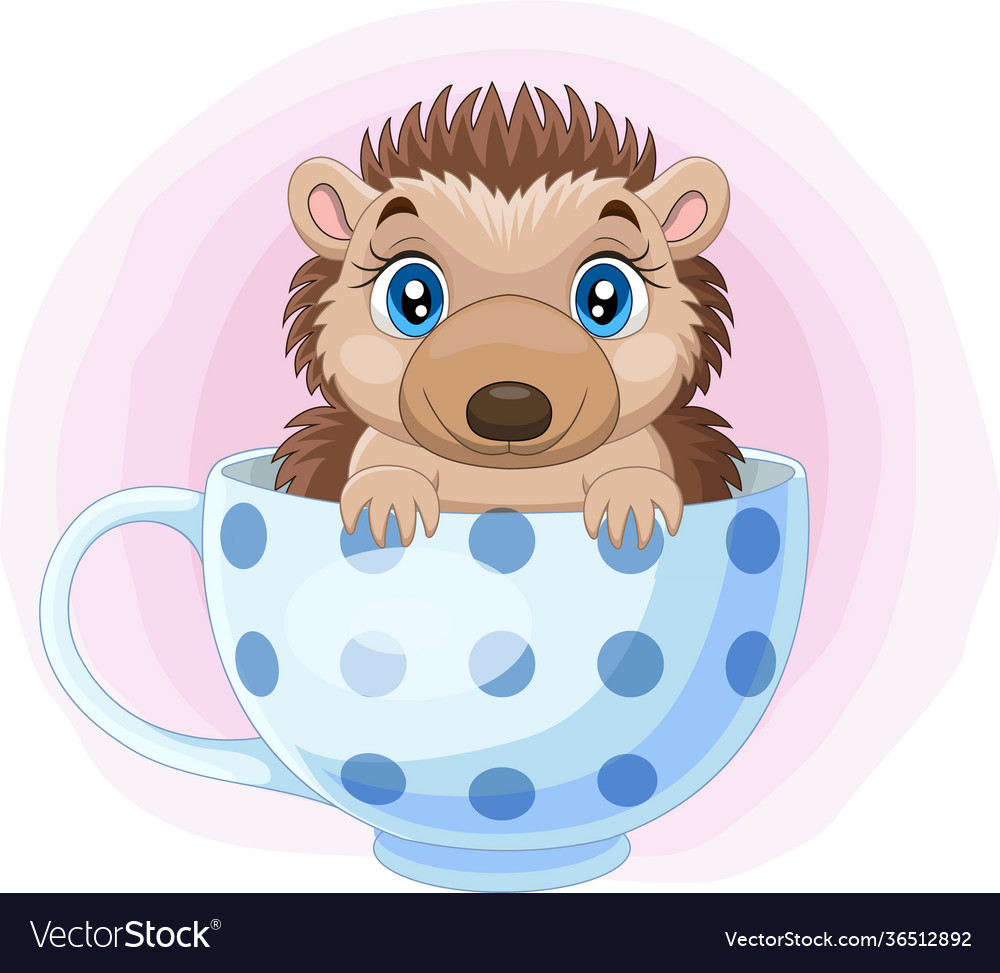 Cartoon kleine Hedgehog sitzen in Tasse