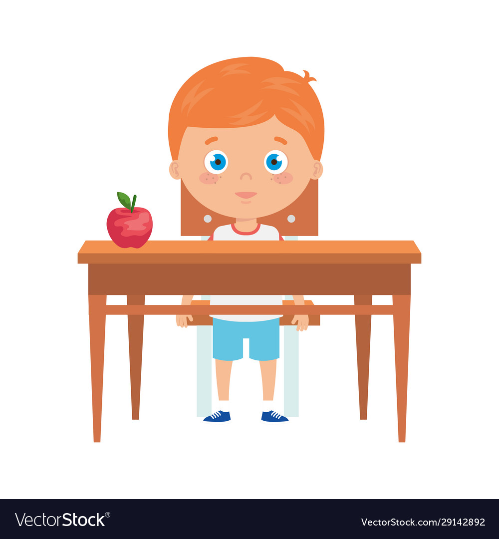 Cute Little Boy With Wooden Desk Royalty Free Vector Image